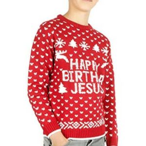 24 ou 25 ? – « Happy Birthday Jesus », rouge- Pull de Noël Enfant / Bébé
