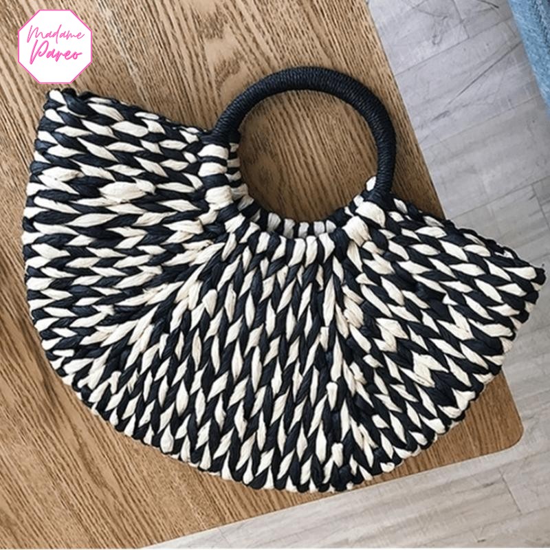 Sac de plage en paille demi lune bicolore – Image 4