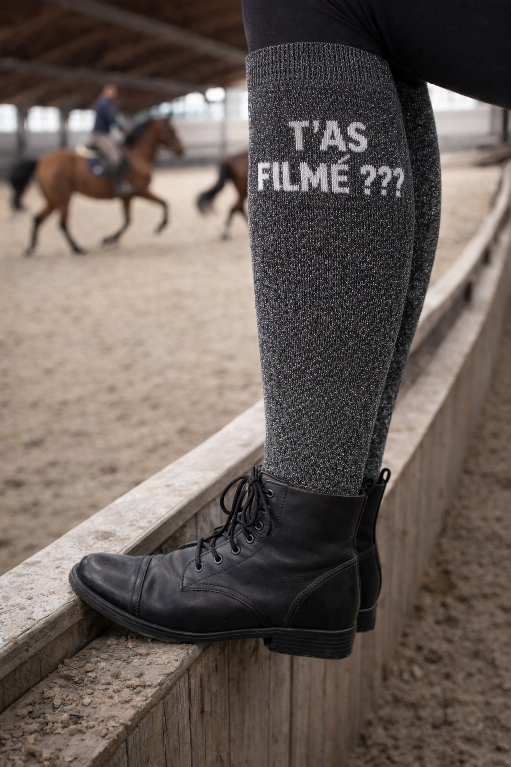 Chaussettes d’Équitation Paillettes à Slogan – Qualité Premium – T’as filmé ? – Image 4