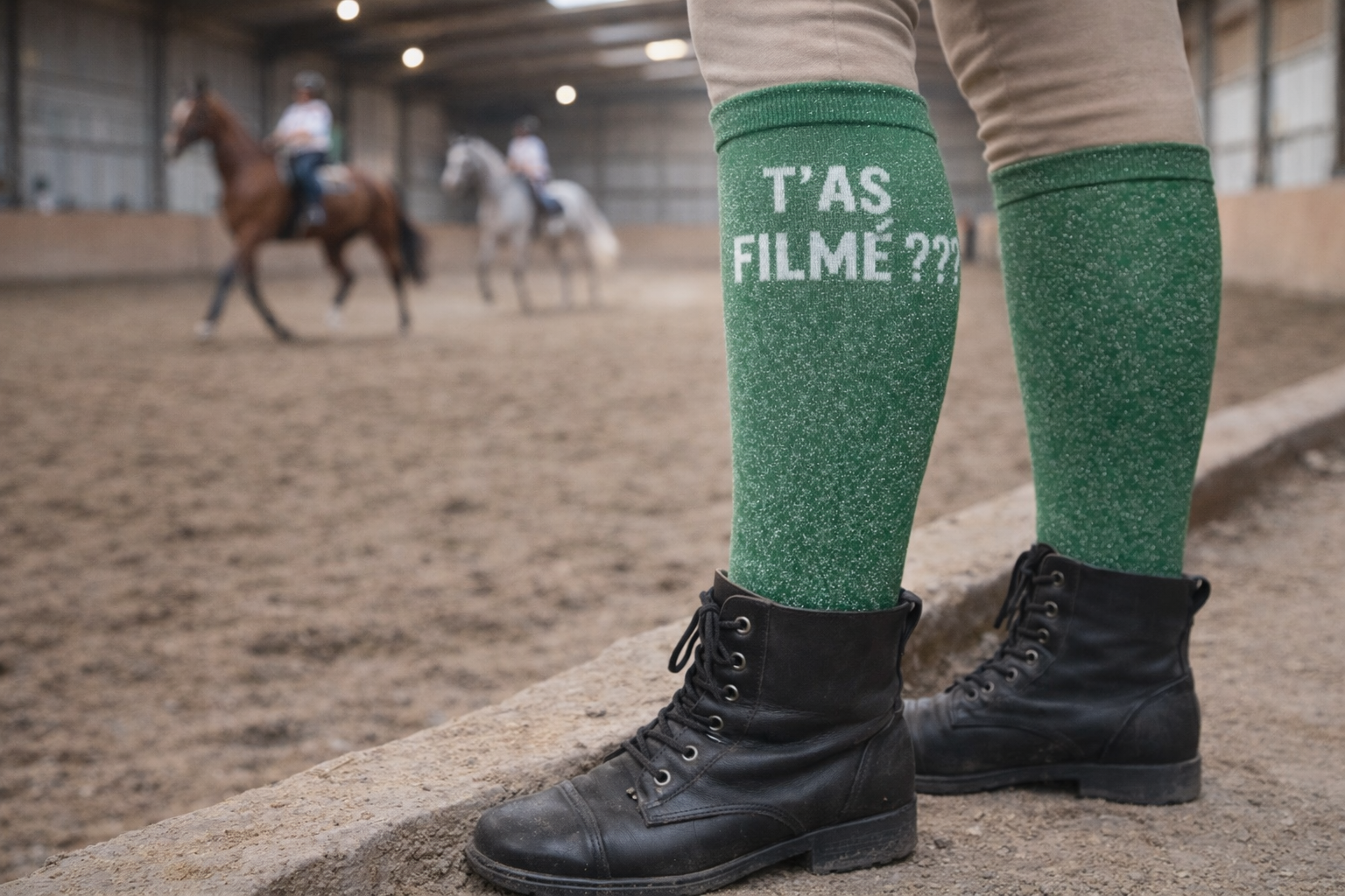 Chaussettes d’Équitation Paillettes à Slogan – Qualité Premium – T’as filmé ? – Image 2