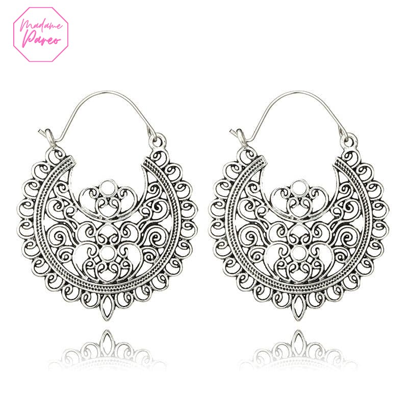 Boucles d’Oreilles Ethniques Argentées – Image 3