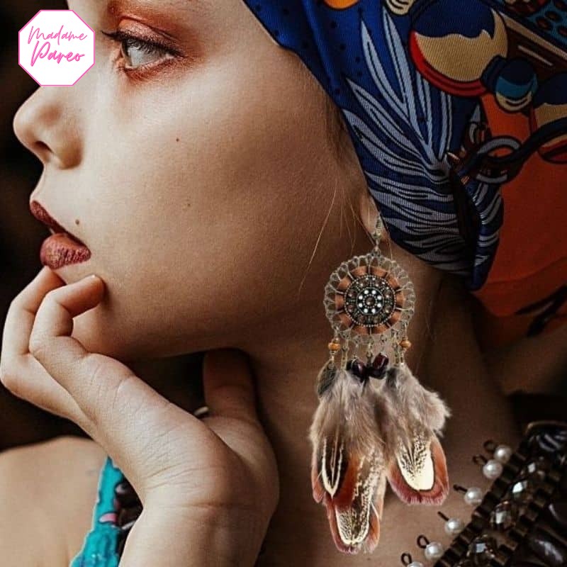 Boucles d’Oreilles Attrape-Rêve à Longues Plumes – Image 2