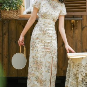 Cheongsam Blanche À Fleurs – Baihua