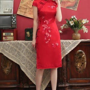 Cheongsam Mi-Longue Broderies Florales – Yunhua