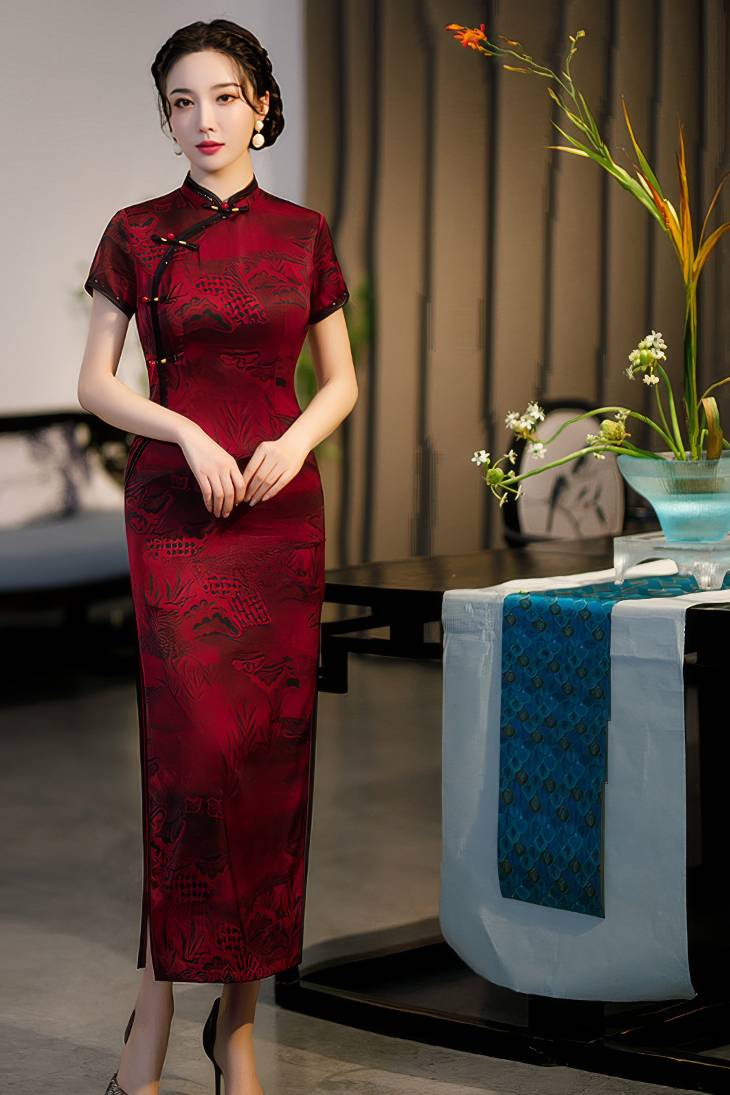 Cheongsam Longue Traditionnelle À Motifs Floraux – Qiuyue – Image 6