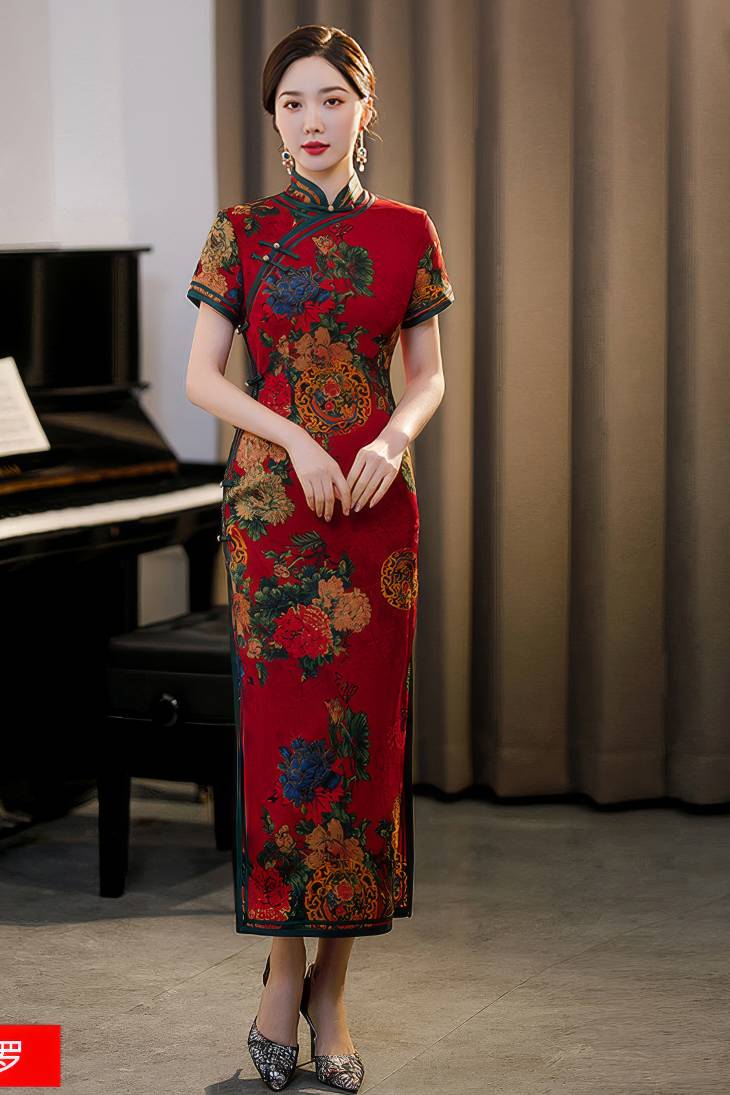 Cheongsam Longue Traditionnelle À Motifs Floraux – Qiuyue – Image 5