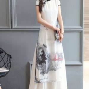 Cheongsam Mousseline De Soie Blanche À Motifs – Xuehua