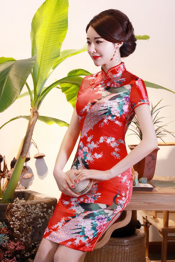 Cheongsam Satin Manches Courtes – Xiaoyan – Image 9
