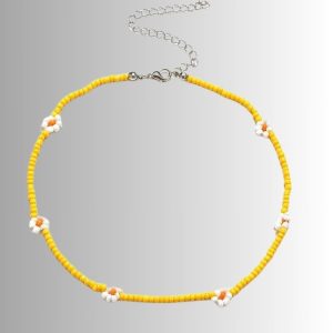 Collier Ras du Cou Vintage Bohème Perles et Fleurs Marguerite