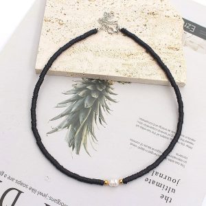 Collier surfeur couleur unie pendentif perle