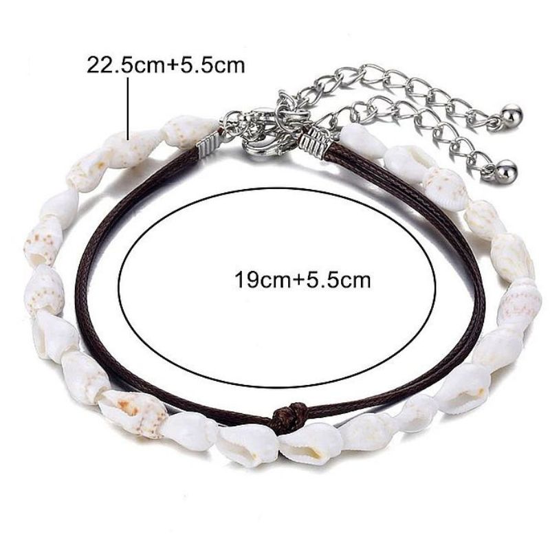 Double Bracelet de Cheville Cuir et Coquillages – Image 4