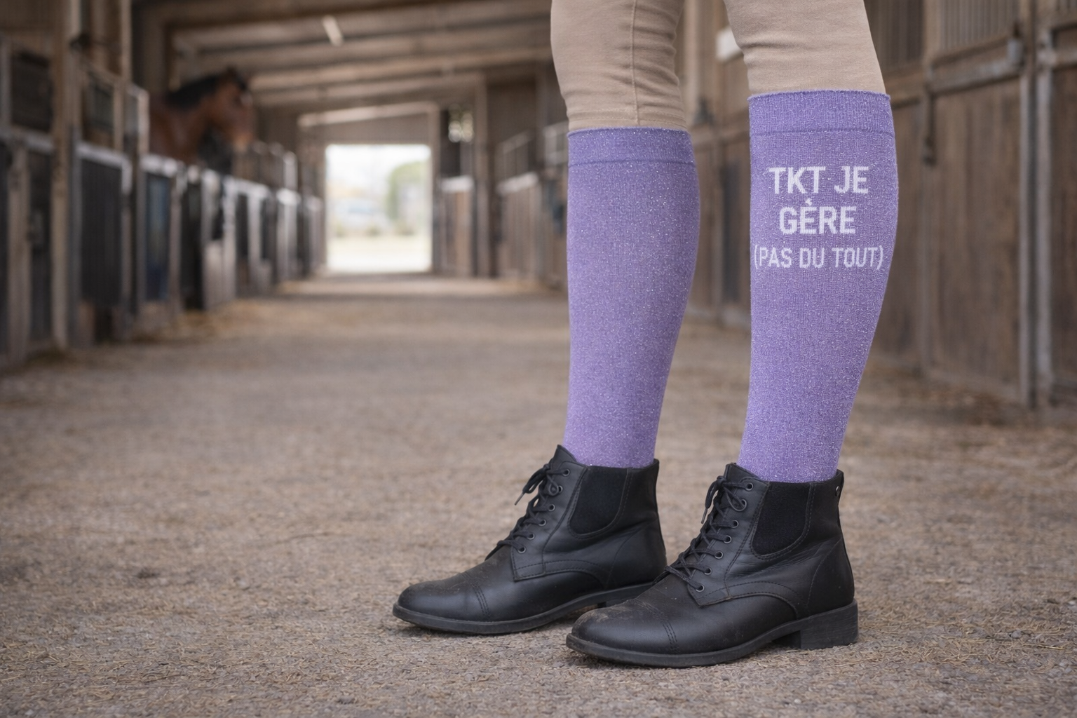 Chaussettes d’Équitation Paillettes à Slogan – Qualité Premium – Tkt je gère (pas du tout) – Image 2