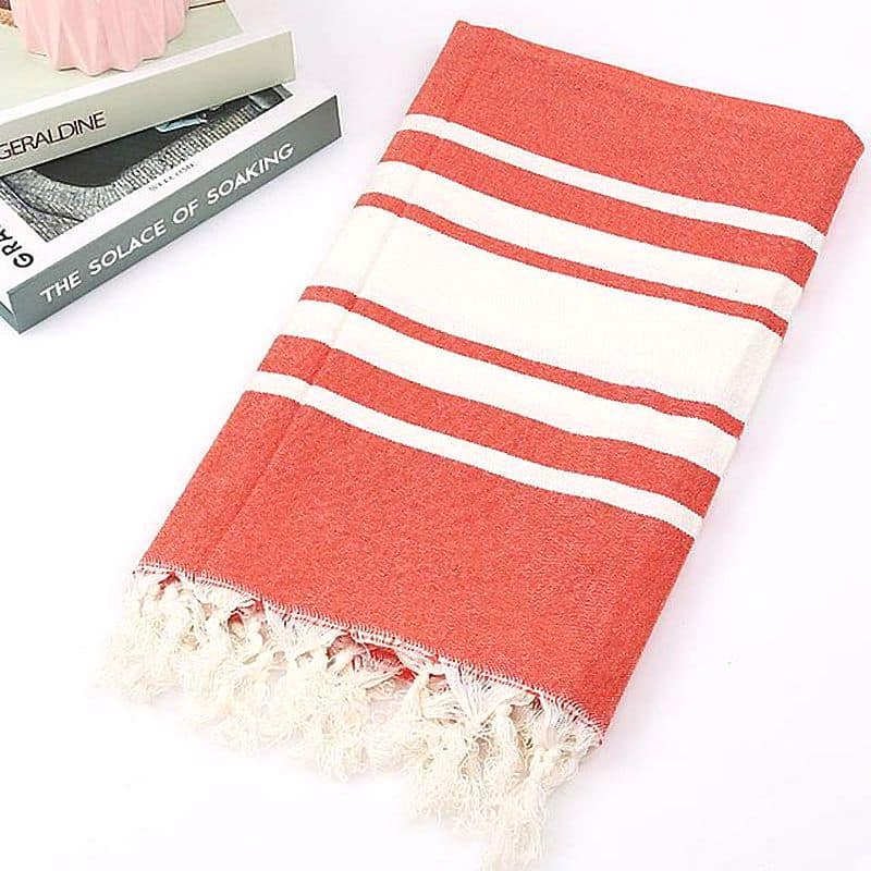 Fouta de Plage à Rayures Centrées et Franges – Image 6