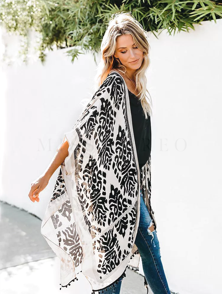 Kimono de Plage Imprimé Retro à Manches Courtes – Image 4