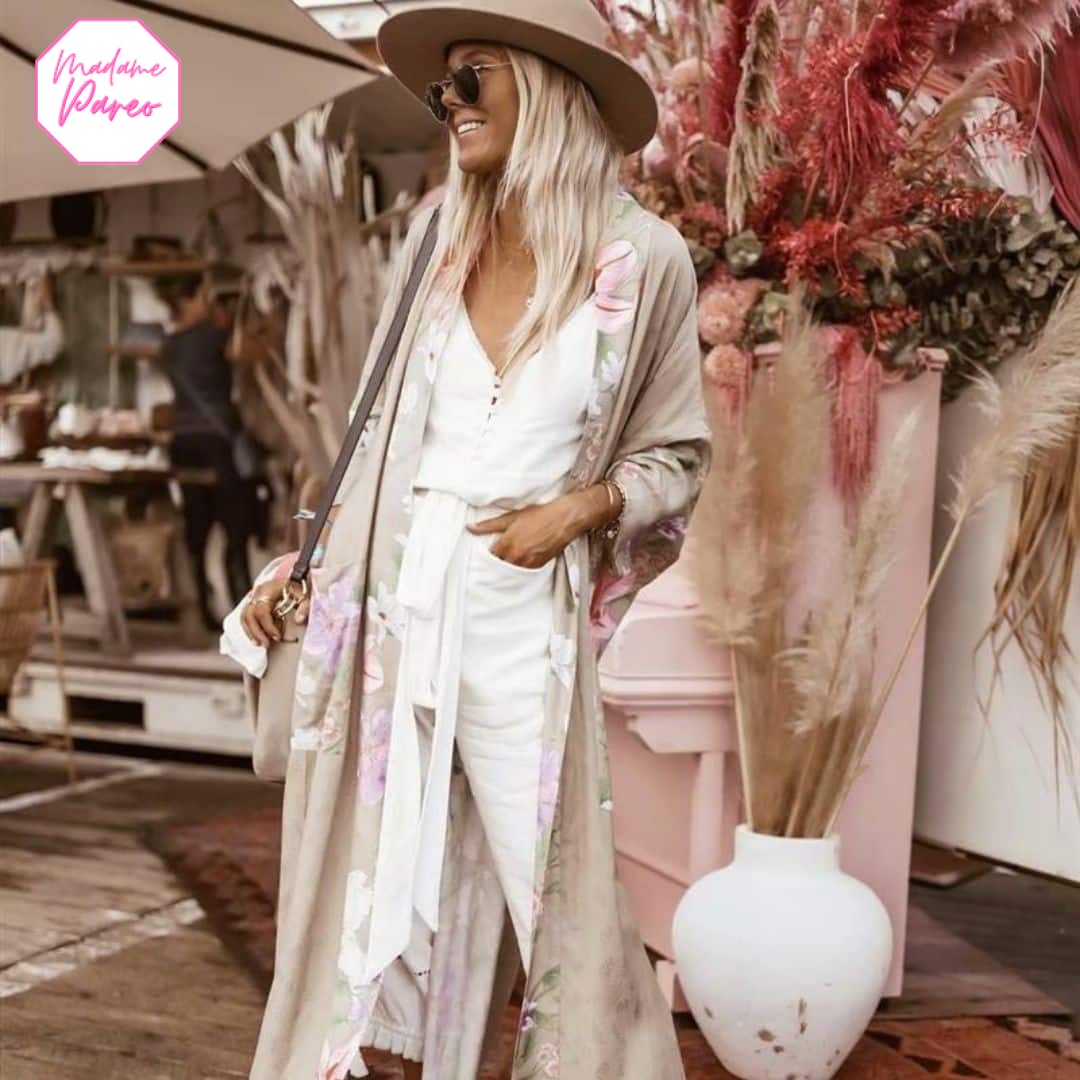 Kimono de Plage Manches Larges Effet Floral – Image 5