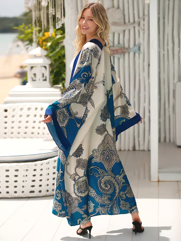 Long Kimono de Plage Large à Motifs Imprimés – Image 3