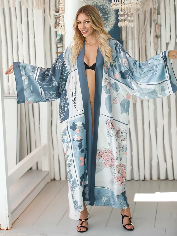 Long Kimono de Plage Large à Motifs Imprimés – Image 4