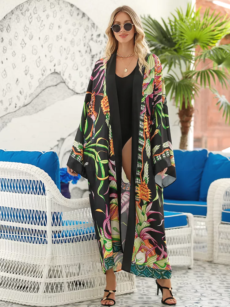 Long Kimono de Plage Large à Motifs Imprimés – Image 6