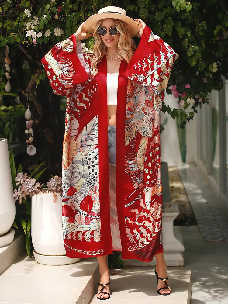 Long Kimono de Plage Large à Motifs Imprimés – Image 8