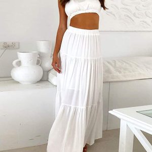 Longue Robe Dos Nu Blanche en 2 Pièces