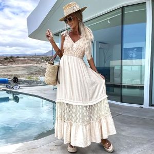 Longue Robe Dos Nu à Volants et Manches Volantes