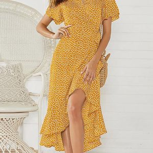 Longue Robe Portefeuille Fendue à Col V