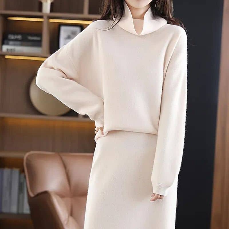 Longue Robe Pull Composée à Col Haut – Image 2