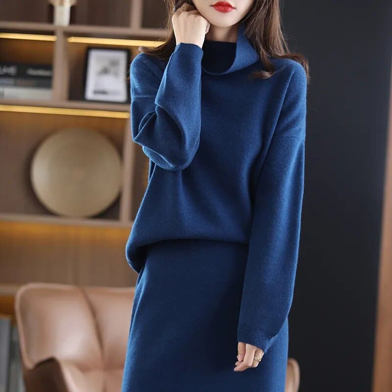 Longue Robe Pull Composée à Col Haut – Image 4