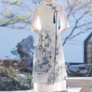Qipao Fluide Avec Motifs Bambou – Qingzhu
