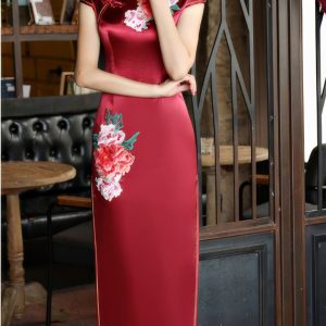 Qipao Longue Col Mandarin Broderie Florale – Shuying