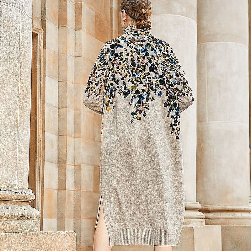 Robe Automne Imprimé Style Rétro et Col Haut – Image 3