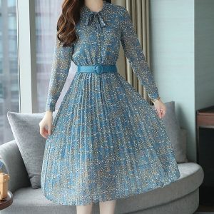 Robe Automne Trapèze Plissée Style Floral