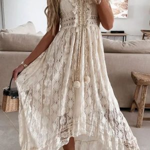 Robe Bohème Longue Col V Bas Asymétrique Bretelles