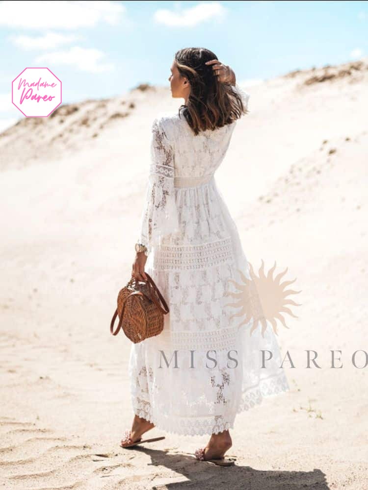 Robe Bohème Longue Col V Dentelles Transparentes – Image 4