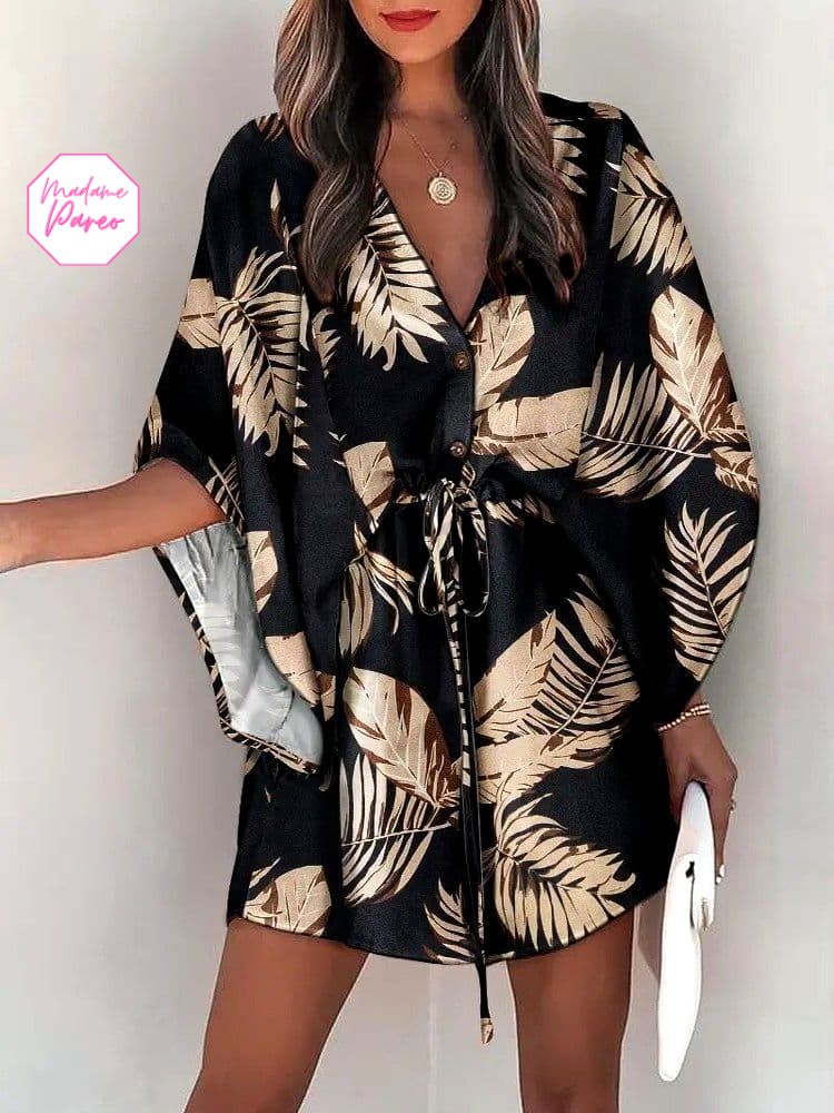 Robe Chemise Courte Manches Chauve-souris – Image 2