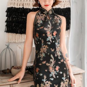 Robe Chinoise Courte Fendue Sans Manches – Lei
