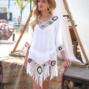 Robe Courte Transparente Semi-Crochet à Franges