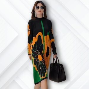 Robe Hiver en Pull Imprimé Fleuri