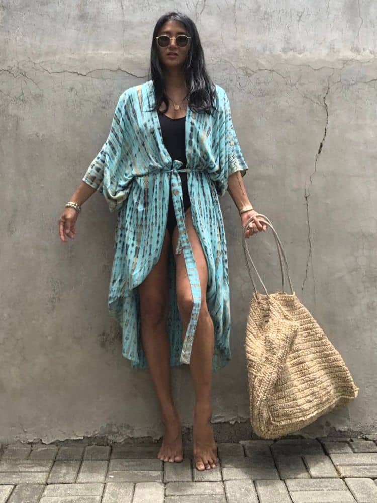 Robe Kimono Tie and Dye Manches Mi-longues – Image 2