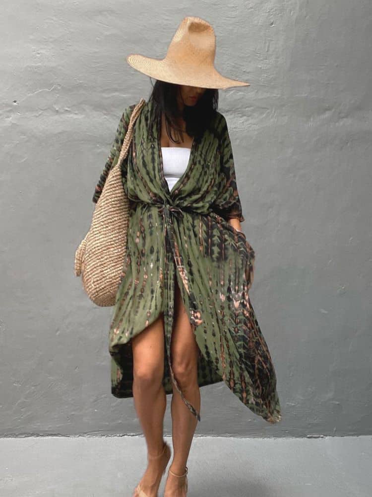 Robe Kimono Tie and Dye Manches Mi-longues – Image 4