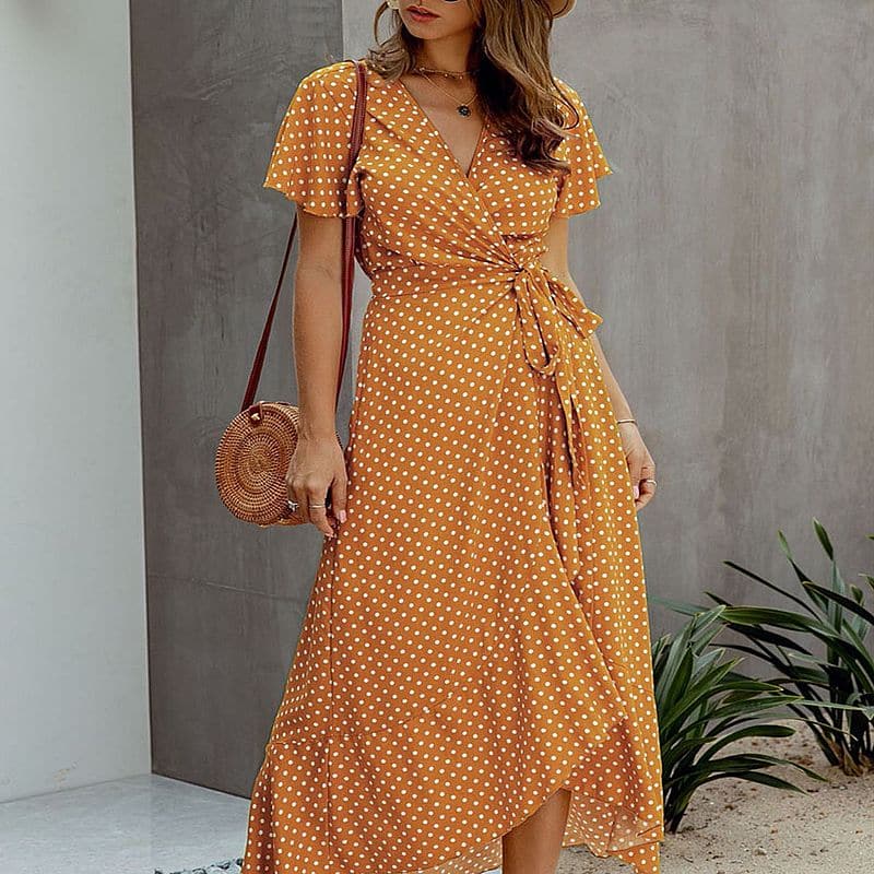 Robe Portefeuille à Pois et Col V Style Boho – Image 3