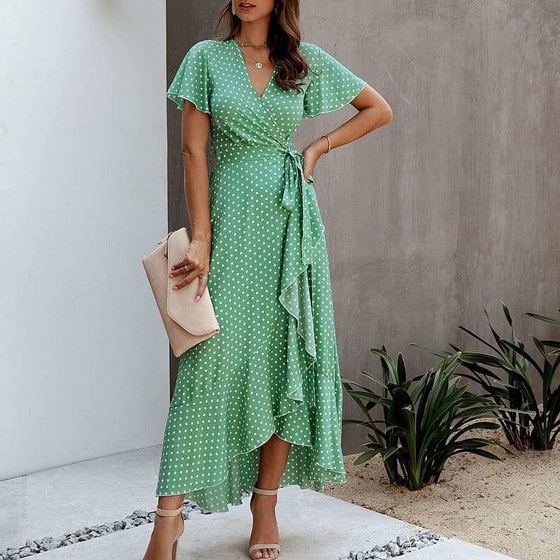 Robe Portefeuille à Pois et Col V Style Boho – Image 4