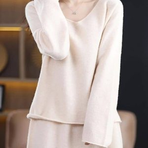 Robe Pull Composée à Manches Longues et Col V