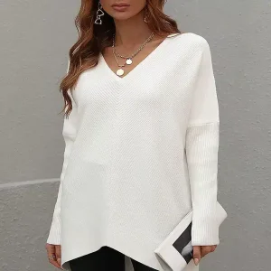 Robe Pull à Manches Chauve-Souris et Col V