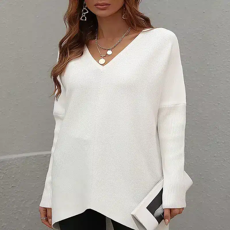 Robe Pull à Manches Chauve-Souris et Col V