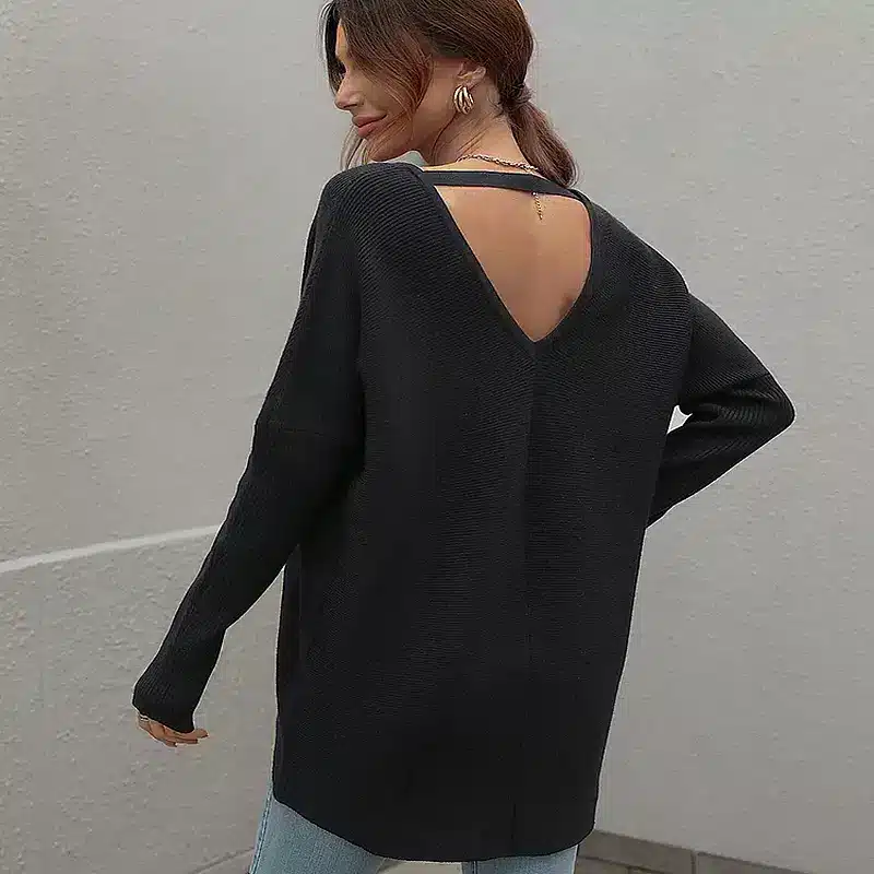 Robe Pull à Manches Chauve-Souris et Col V – Image 8