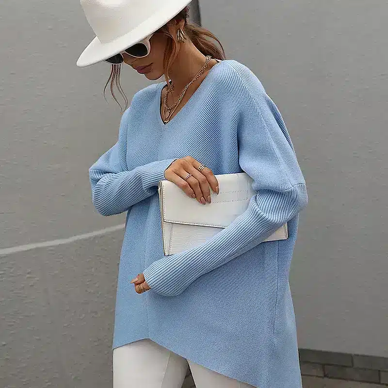 Robe Pull à Manches Chauve-Souris et Col V – Image 5