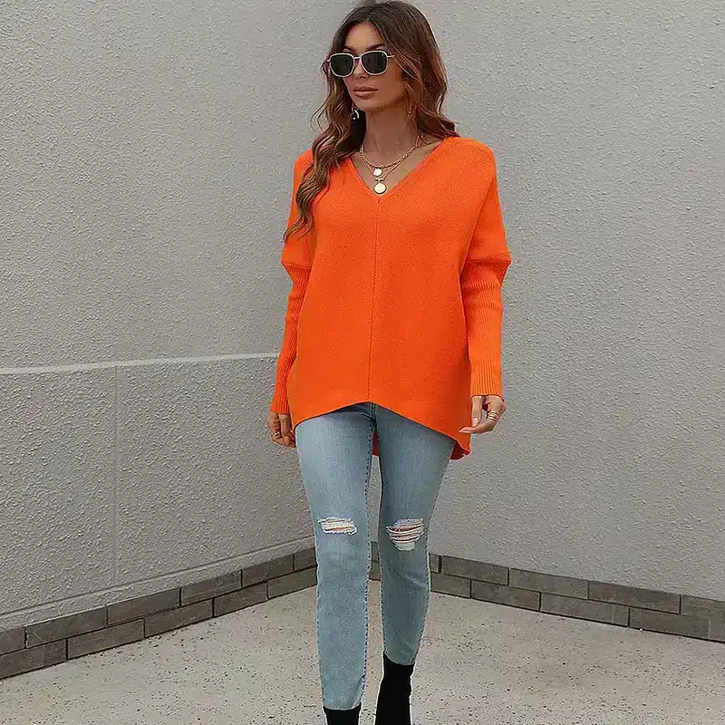 Robe Pull à Manches Chauve-Souris et Col V – Image 6