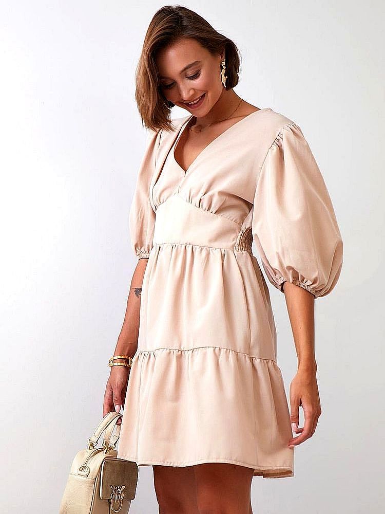 Robe d’Eté Ajustée à Manches Bouffantes en Coton – Image 2