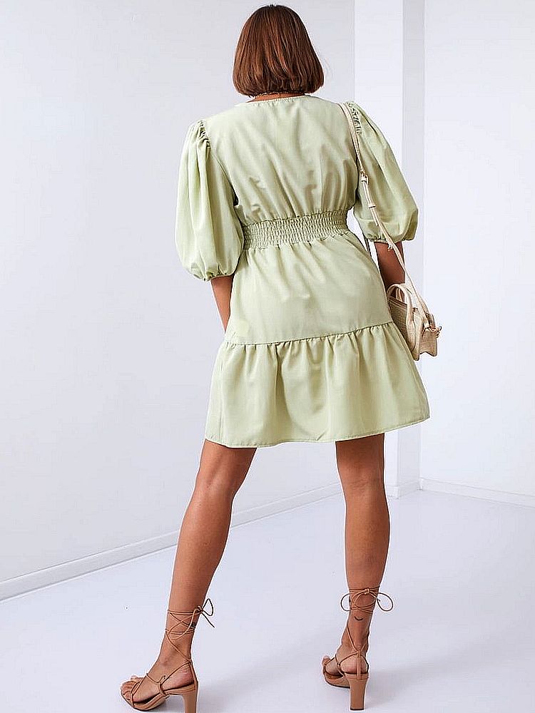 Robe d’Eté Ajustée à Manches Bouffantes en Coton – Image 4